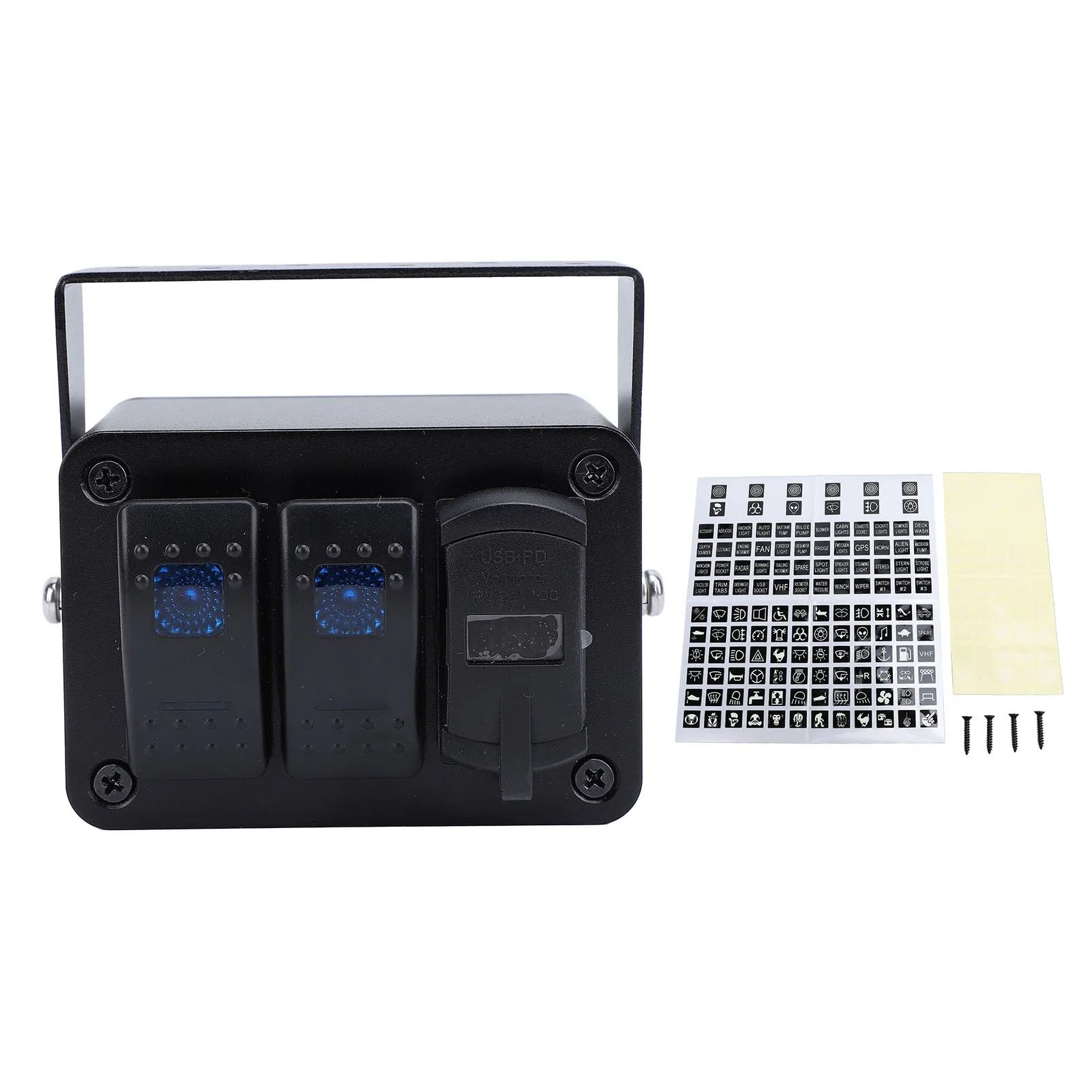 2-gang-toggle-switch-box-with-voltage-meter-pd-type-c-qc30-usb-port-waterproof-dc-12-to-24v-for-car-truck-boat-rv-trailer-utv
