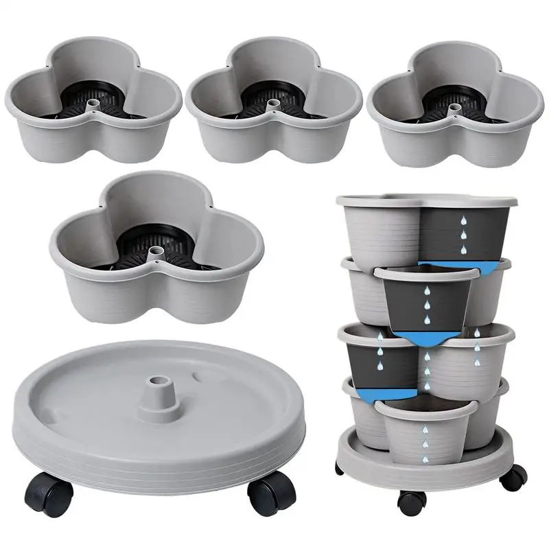 

new 4 Tiers Vertical Tower Stackable Pot Strawberry Planter Tower For Home Garden Herb Flower Vegetable Cultivation Flower Pot