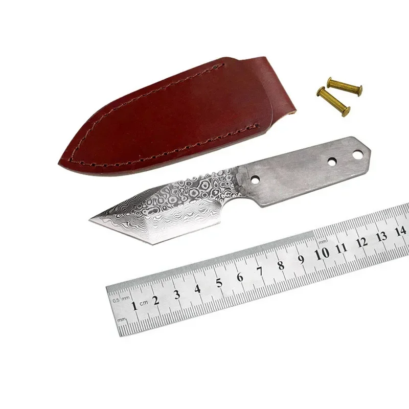 

Нож с фиксированным лезвием, пустой бытовой DIY, полуфабрикат заготовки, лезвие из дамасской стали с медным отверстием для зонта