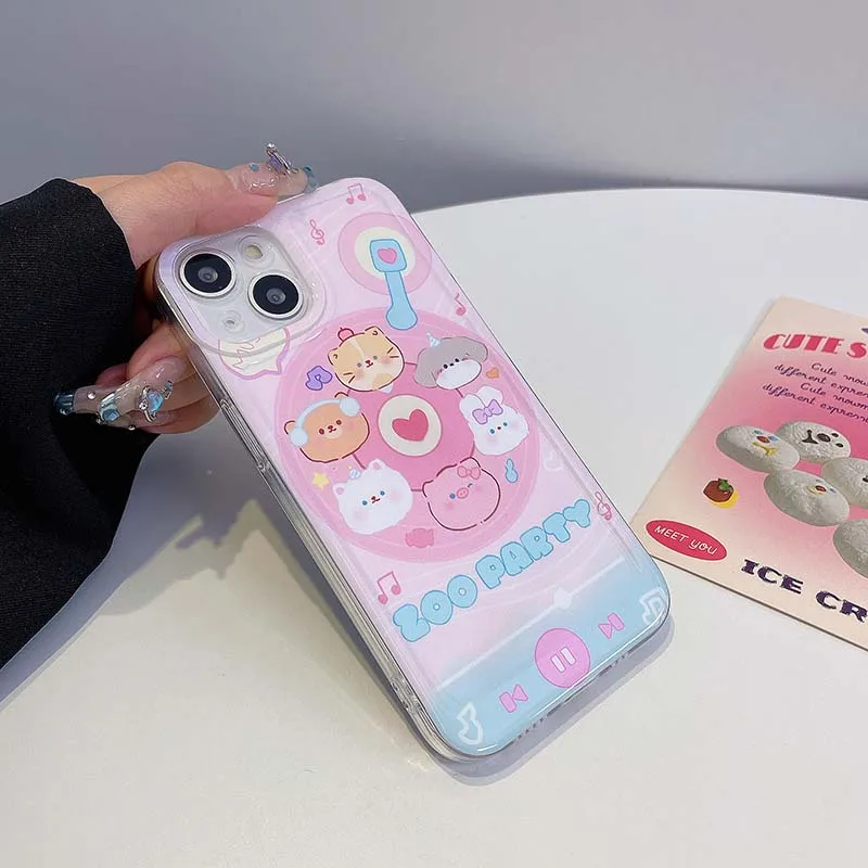 Pink Animal Light Oil Space Phone Case For iPhone 11 12 13 14 15 pro max