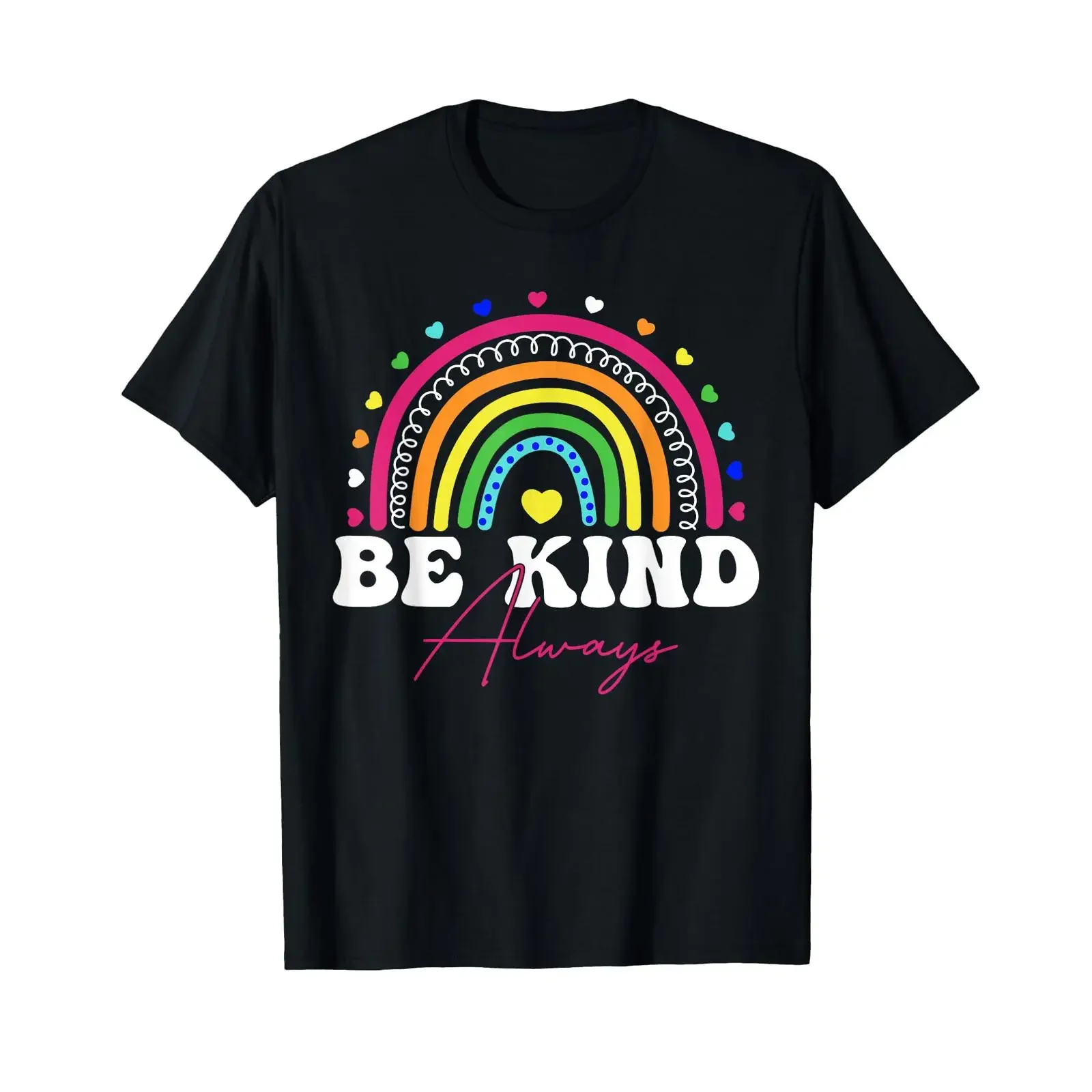 T-shirt vintage lavé style streetwear doux et respirant, motif arc-en-ciel « Be Kind Always Peace Signs Choose Kindness Unity Day »