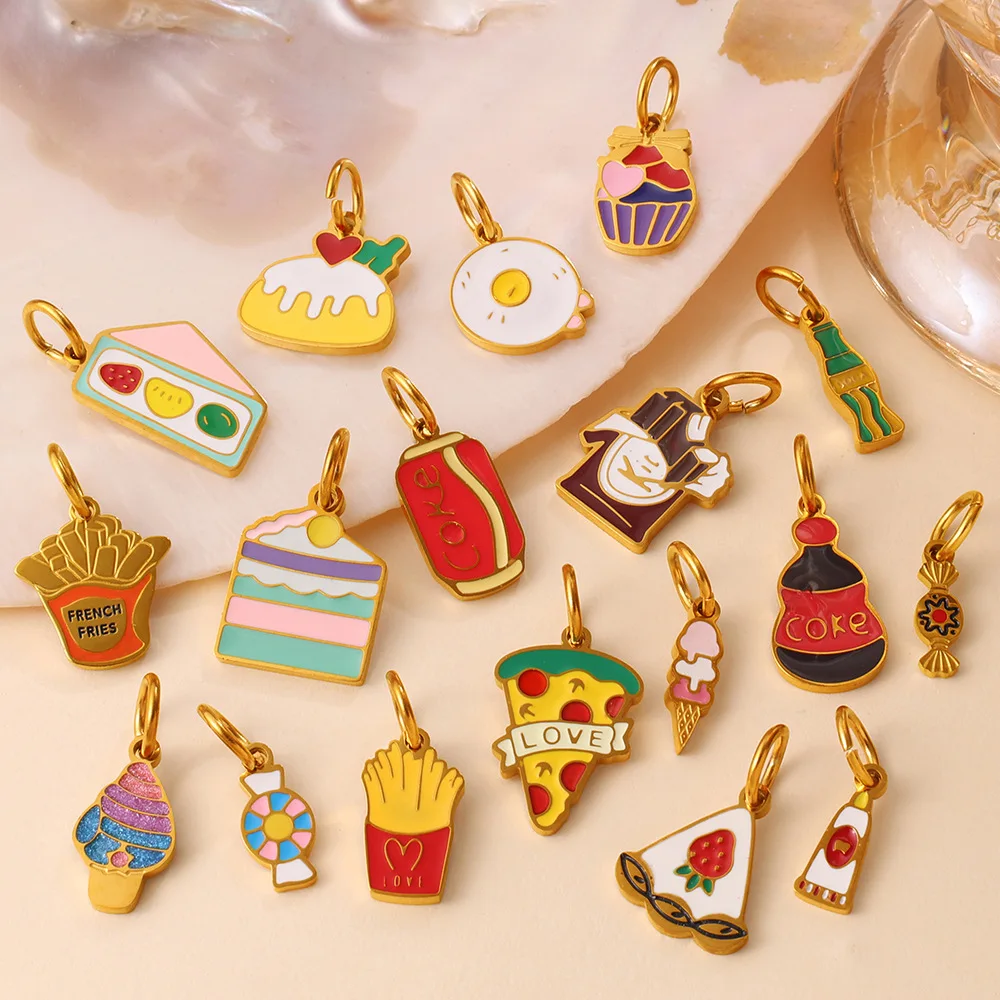 Yori 3Pcs Colorful Dripping Pendant Cartoon Fries Cake Coffee Shaped DIY Accessories for DIY Production of Bracelet Necklac