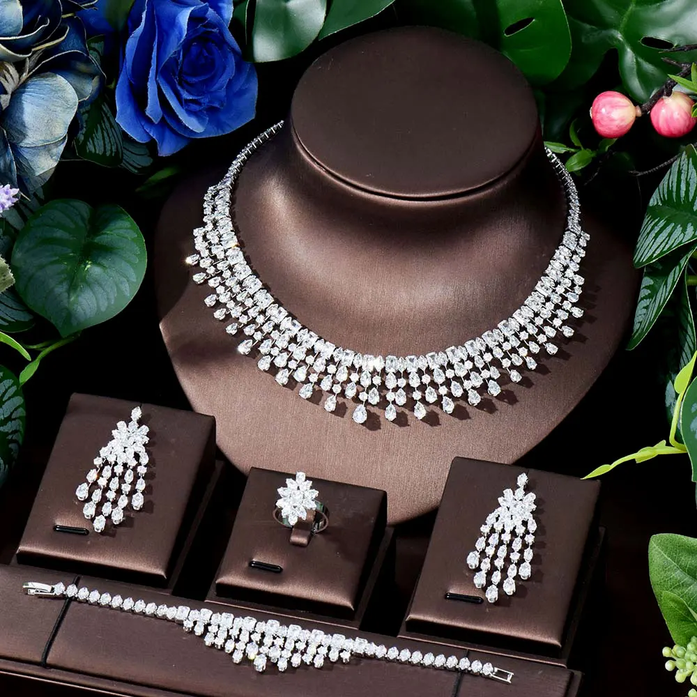 

4 Pcs Women's Set Exaggerated Long Tassel Pendant Necklace Earrings Set Jewellery Wedding Party Cocktail Accessories M-122