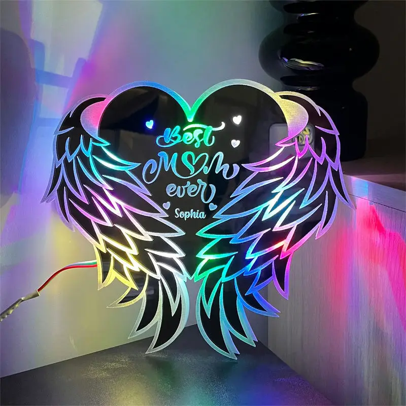 Popular Custom Colorful Wings Neon Light Mirror Romantic Theme Acrylic Neon Mirror Sign Acrylic Mirror Sheets Decor Wall