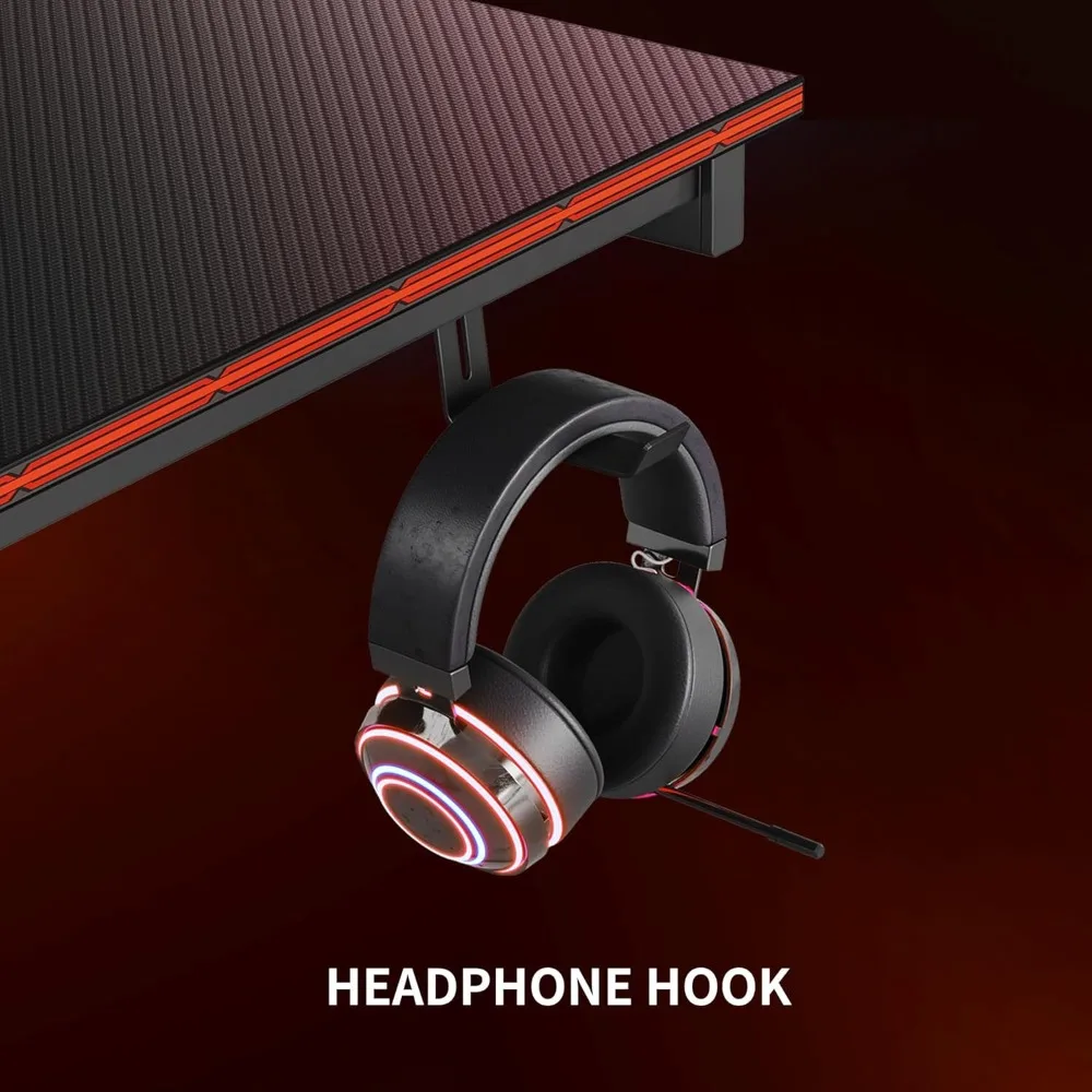 مكتب ألعاب ومنزلي مقاس 32 بوصة، محطة عمل كمبيوتر مدمجة للاعبين، تصميم أنيق باللون الأسود