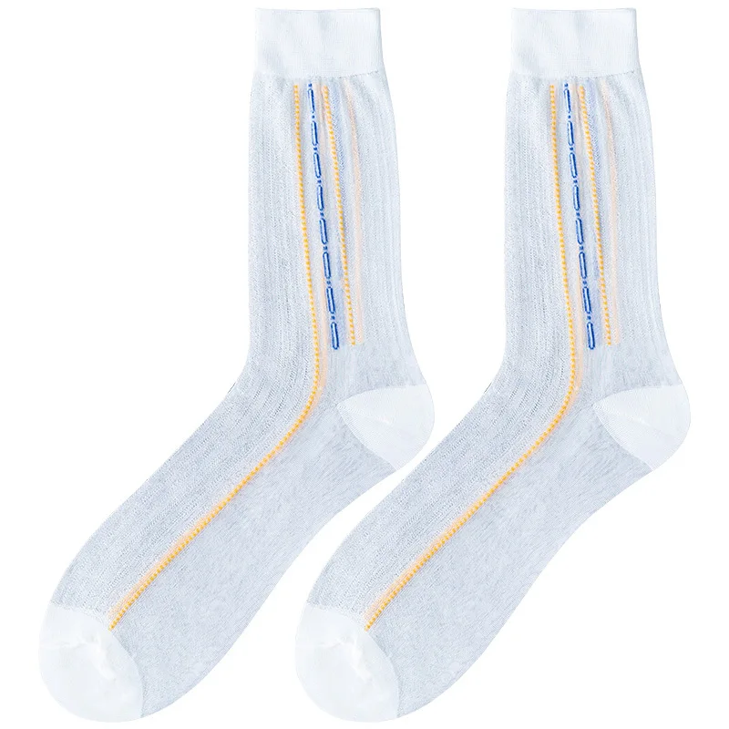 5 pares de calcetines de seda finos de tubo medio para hombre, calcetines elegantes para vestido de negocios, calcetines transpirables de nailon, calcetines de Jacquard a rayas para hombre