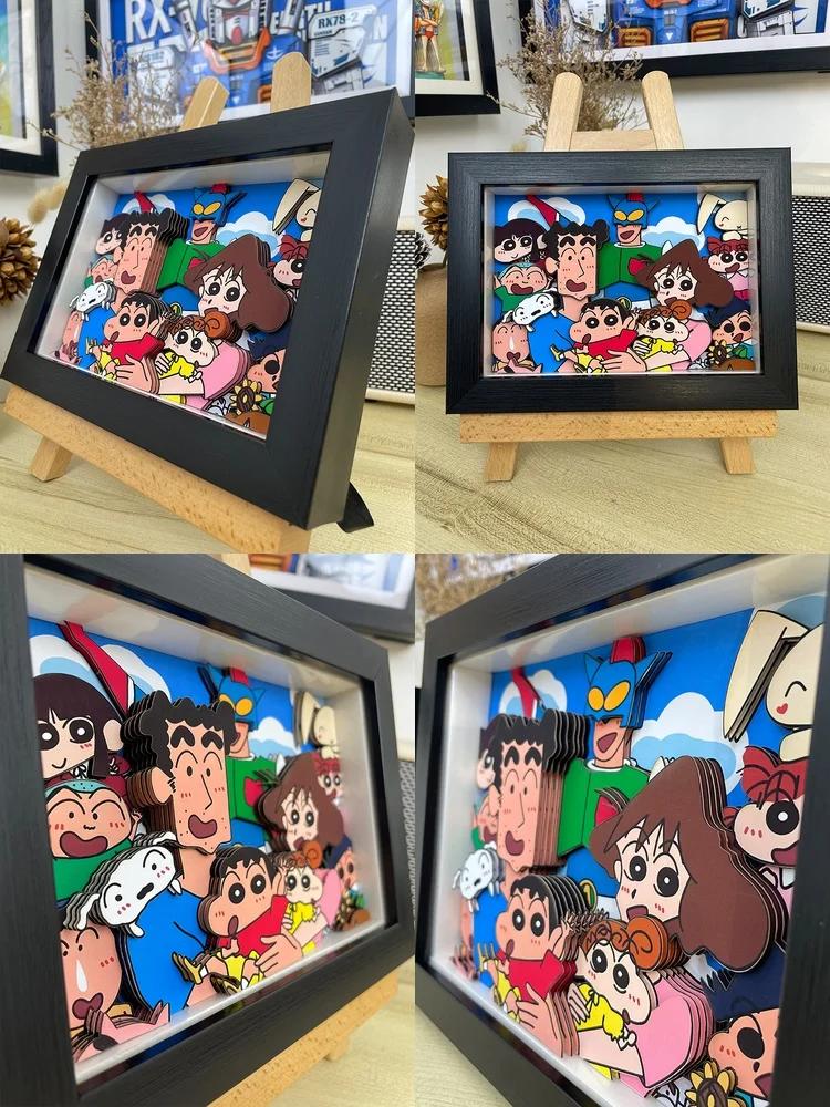 アニメしんちゃんファミリー3Dポップアートウォールデコフィギュアモデル子供向け誕生日プレゼントホームルームデコレーション額縁