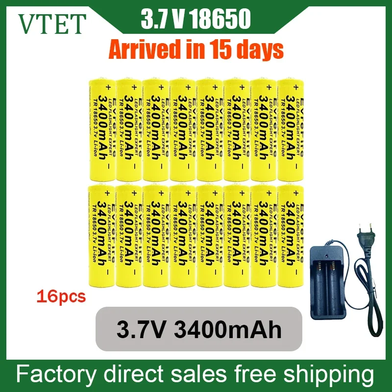 New Lithium Ion Charging 186503.7V3400mAh Flashlight Fan Battery High Quality Large Capacity A-class Tool Battery+charger