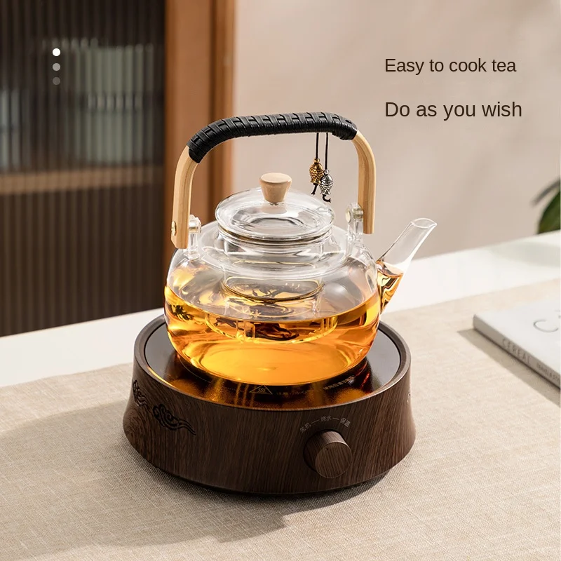 220V Electric Stove With Glass Tea Pot Steam Dessert Stove Household Water Kettle Induction Cooker