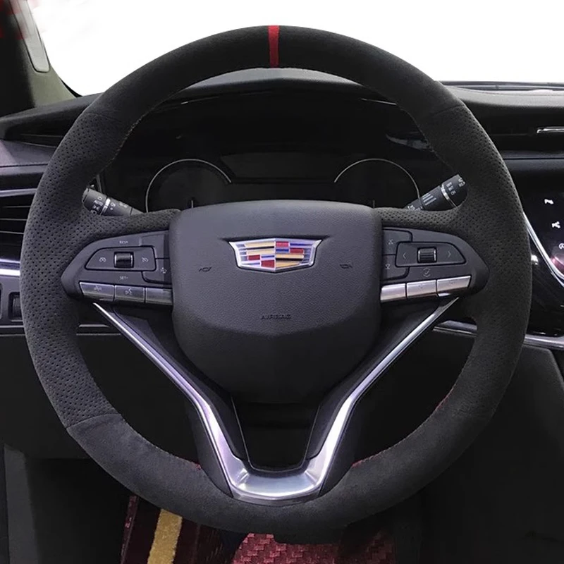 

Сшитый вручную нескользящий замшевый чехол на руль автомобиля, 100% подходит для Cadillac CT5 XT5 XT4 ATSL CT6 XT6 CT4 SRX