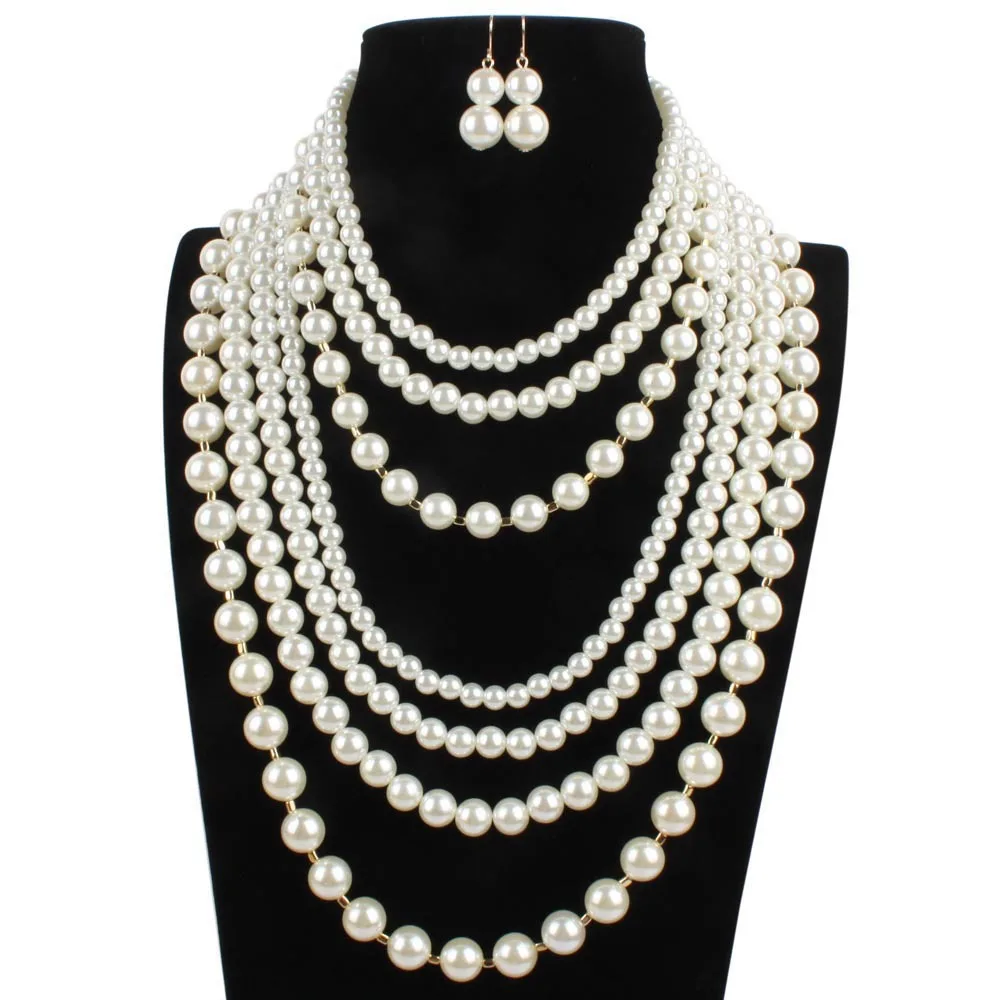 

one Set 7rows white Acrylic round Necklace earrings 45cm