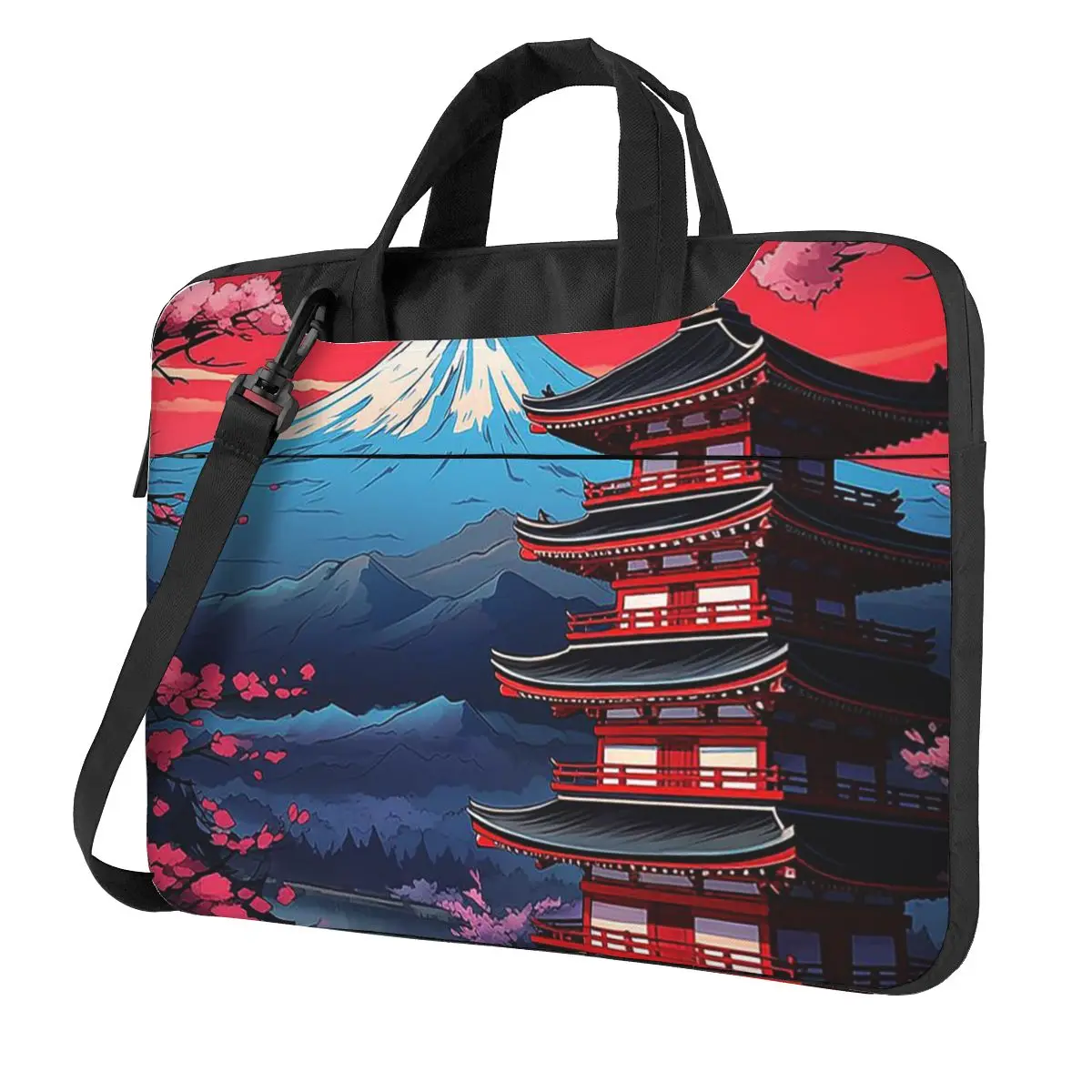 Japan Sakura Cherry Blossoms With A Red Rising Sun Crossbody Laptop Bag Case Computer Bag 13 14 15.6 Inch Macbook Pro Lenovo