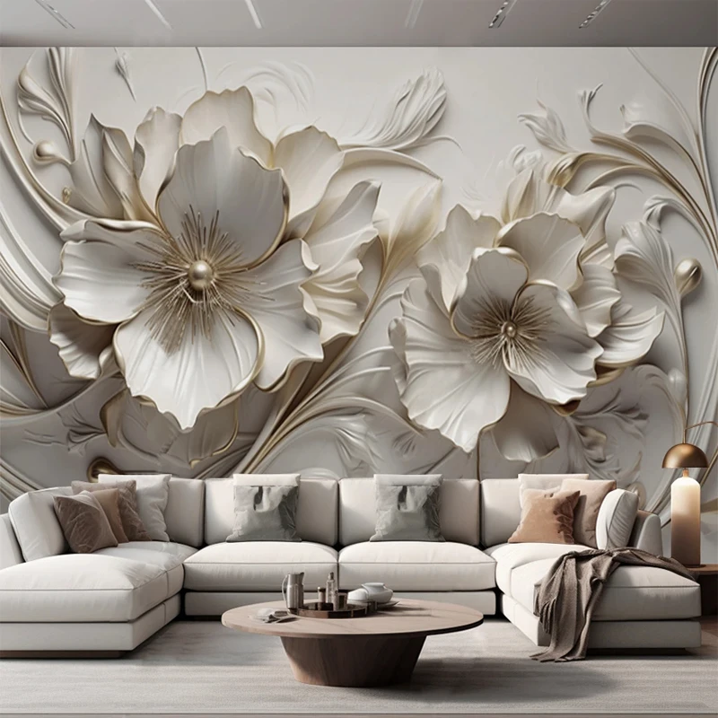 

Custom Size 3D Wallpaper Modern 3D Embossed Flowers Photo Mural Paper for Bedroom Living Room TV Background Wall Home Renovation