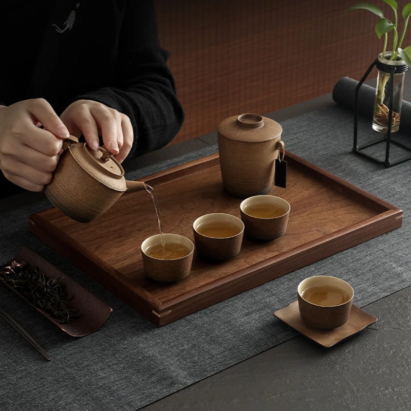 Japanese Walnut Tea Tray Simple Solid Wood Tray Home Rectangular Coffee Dessert Tray Tea Ceremony Accessories