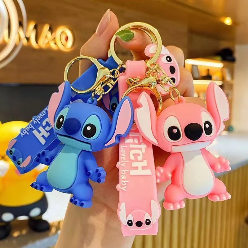 New Anime Stitch Toys Keychain Figure Stitch Pendant Keychain Sweet Pink Angel Keychains Women Car Keyring Girl Birthday Gift
