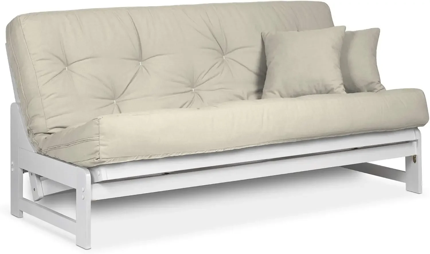 Futon Set Queen Size Armless Frame with Mattress Twill Ivory Space Saving Modern Sofa Bed Sleeper