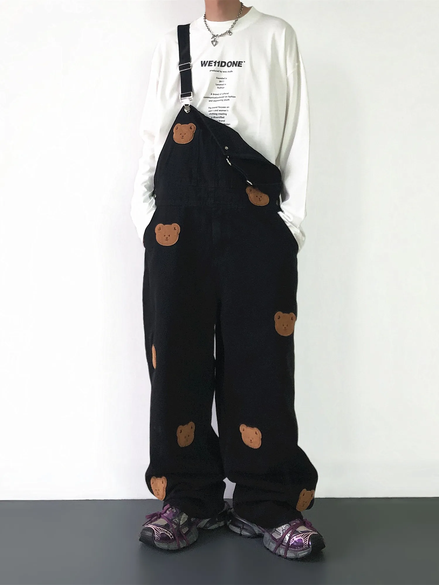 

DAXIN комбинезон с вышивкой медведя, свободные джинсы с прямыми штанинами, мужская повседневная одежда, хлопковая джинсовая одежда со средней высокой талией