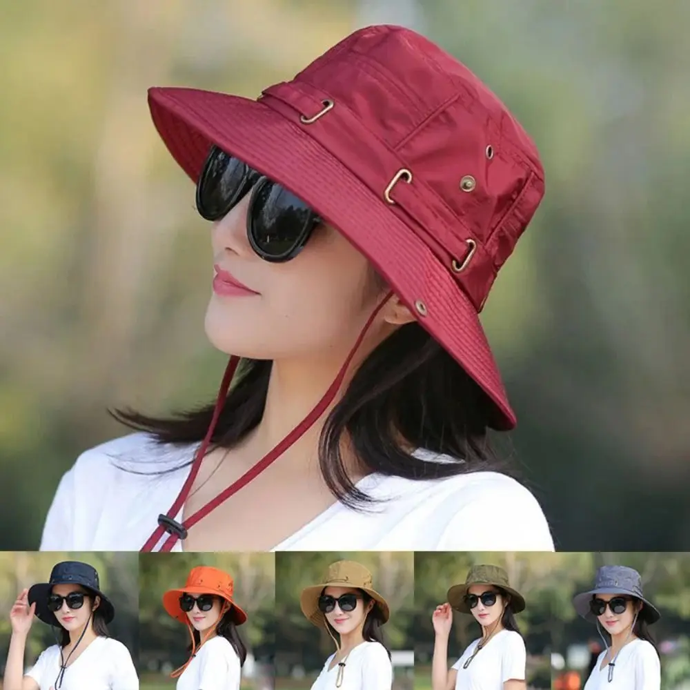 Foldable Summer Sunscreen Hat Unisex Waterproof UV Protection Fisherman Hat Wide Brim Solid Color Bucket Hat