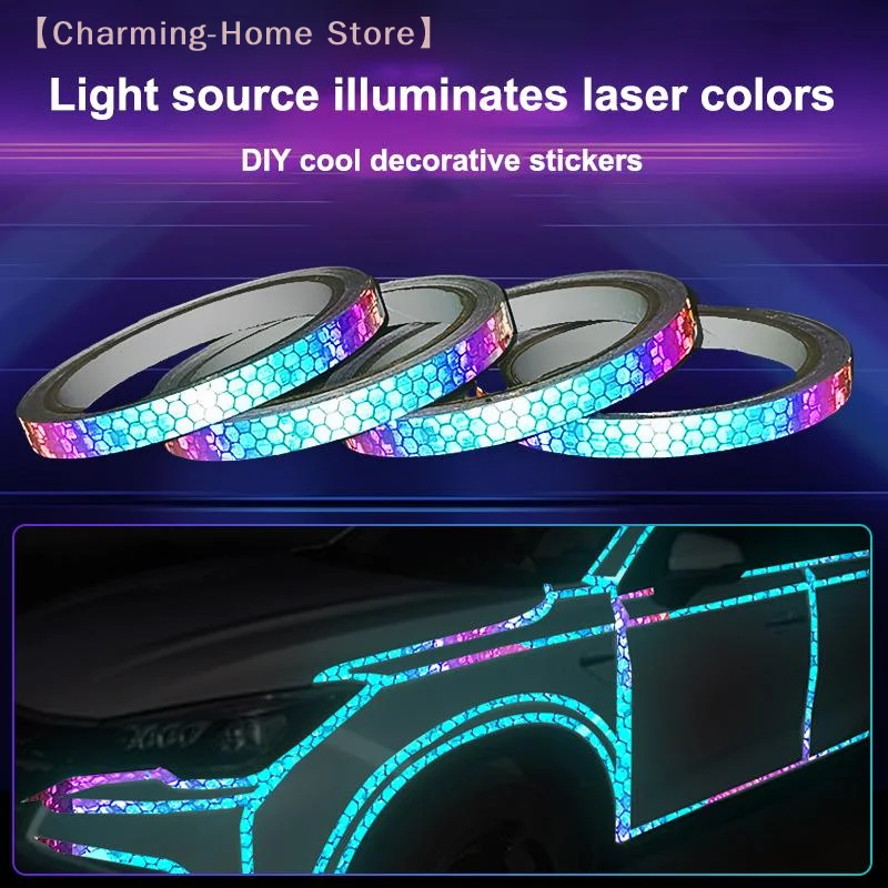 【M】1/5/10M Holographic Iridescent Reflective Tape, High Brightness Strong Adhesion for Car Bike Moto DIY Safety Warning