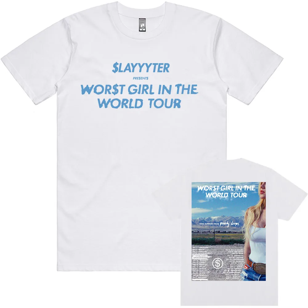 WOR$T GIRL IN AMERICA World Tour 2026 T-shirt Slayyyter Singer Design Printing Tshirts Short Sleeve Cotton Male Tees Unisex Tops