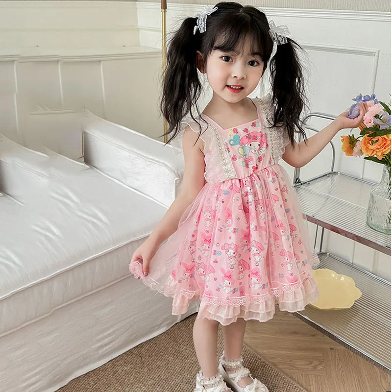 Vestido de princesa Kawaii Anime para meninas, Sanrios, minha melodia, moda Lolita, véu suspenso, festa doce, fantasia cosplay, presente para meninas