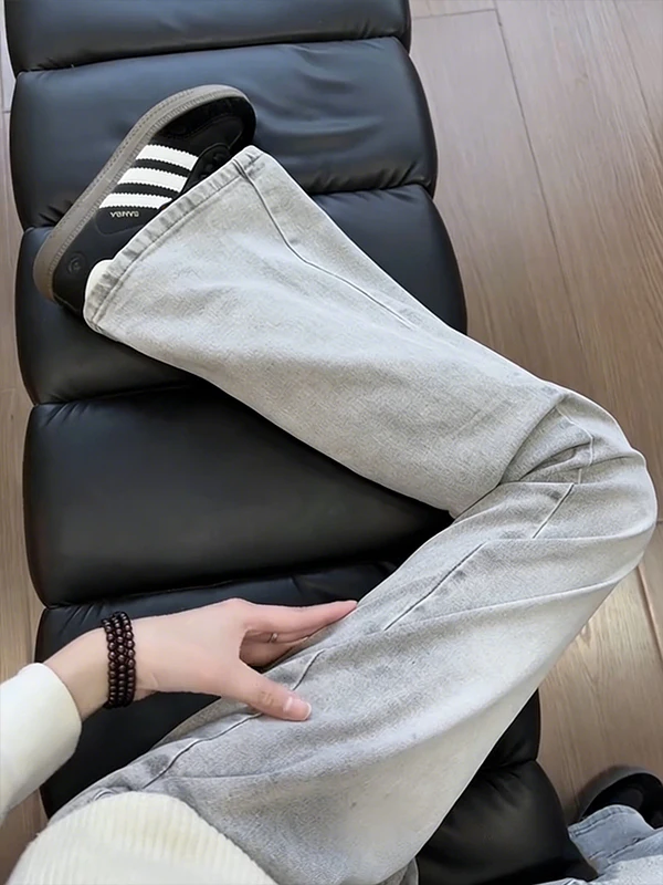 

ay Cement e Men's Bell Bot Jeans American High Street CleanFit Slimming Extended Straight Knife Jeans