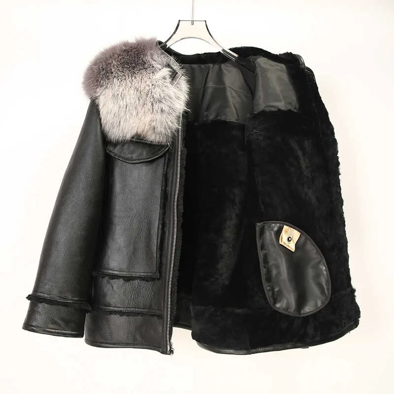 

Hot selling fashionable new large fox fur collar Australian merino real fur one-piece high quality women's jacket