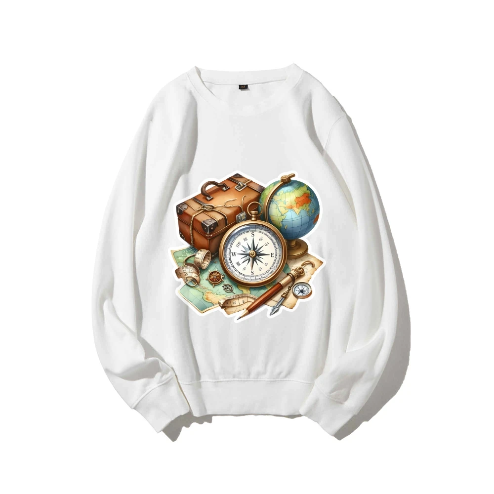 Grafisch sweatshirt Reiscollage Print Nostalgische Wanderlust Y2k-stijl sweatshirt Zachte stof Reisgeïnspireerde vrijetijdskleding