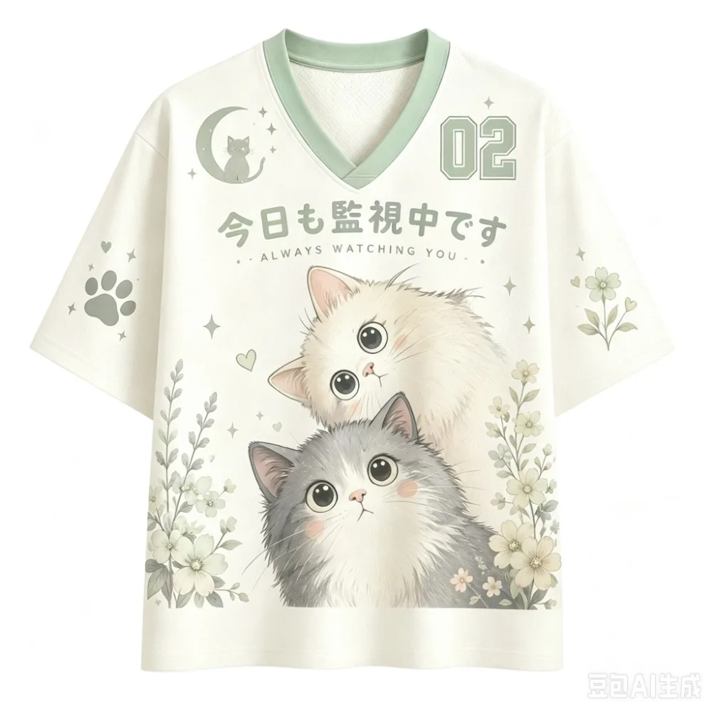 Summer Fashion New Design Cute and Adorable Cat 3D Print Men Women V-Neck Sports TShirt Breath Quick-dry Street Y2K Family Cloth