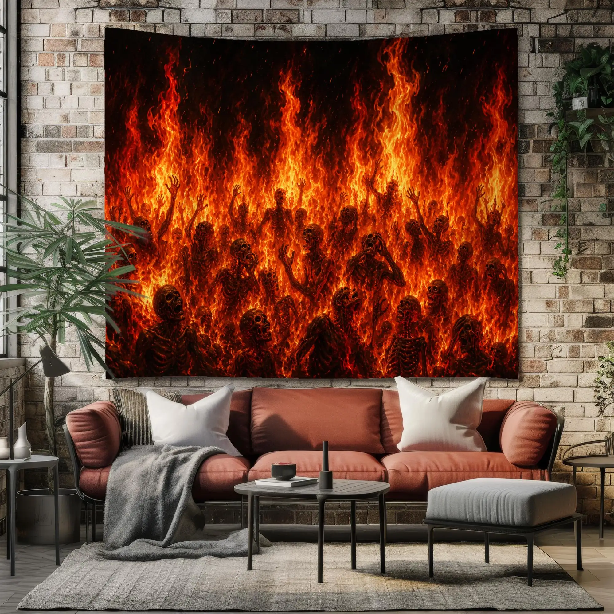 Vibrant Fiery Inferno Wall Tapestry Decoration for Living Room Bedroom Gothic Horror Art Print