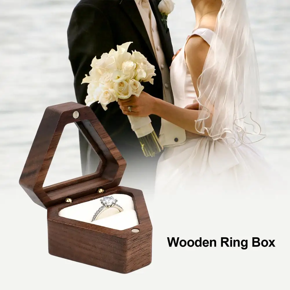 Convenient Jewelry Container  Transparent Lid Portable Engagement Ring Box  Solid Wood Single Ring Box