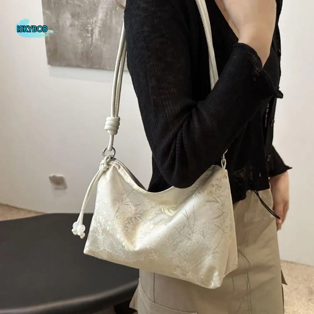 Simple New Chinese Style Flower Underarm Bag Handbag Large Capacity Embroidery Shoulder Bag Floral Coin Purse Children