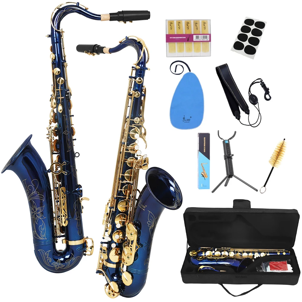 SLADE Blue Gold Bb Tenor Saxophone Brass High Quality Saxophone Music Instrument Tenor Sax with Case Reeds Bracket Parts