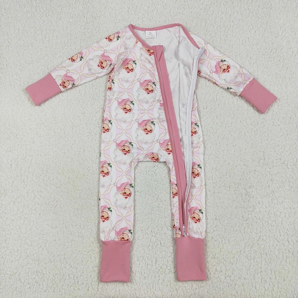 Pelele navideño a cuadros con cremallera para niñas, pelele de manga larga con rayas rosas, traje navideño de Papá Noel para niñas