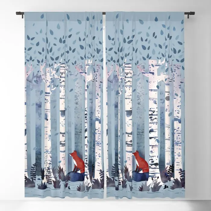 

The Birches (in Blue) Blackout Curtains 3D Print Window Curtains For Bedroom Living Room Decor Window Treatments