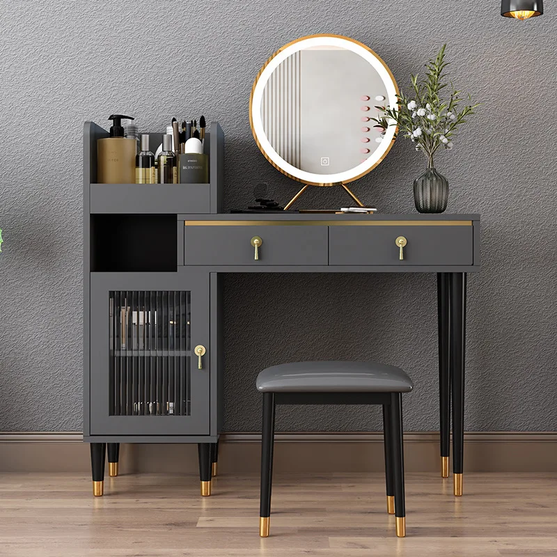 Wholesale vanity table nordic dressing table with mirror and stool for bedr Simple Bedside Luxury wooden dresser