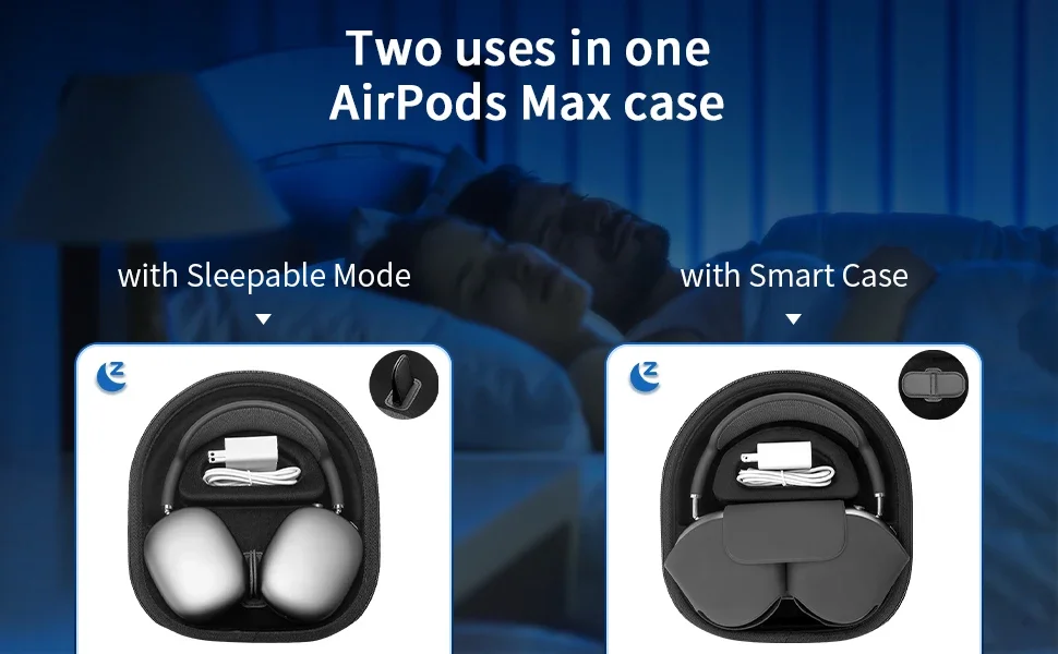 Yinke Reiseetui für Apple AirPods Max, unterstützt den Schlafmodus, doppeltes Reißverschlussdesign, stoßfestes EVA-Material mit kratzfestem Samt-Innenfutter. – Detail 5