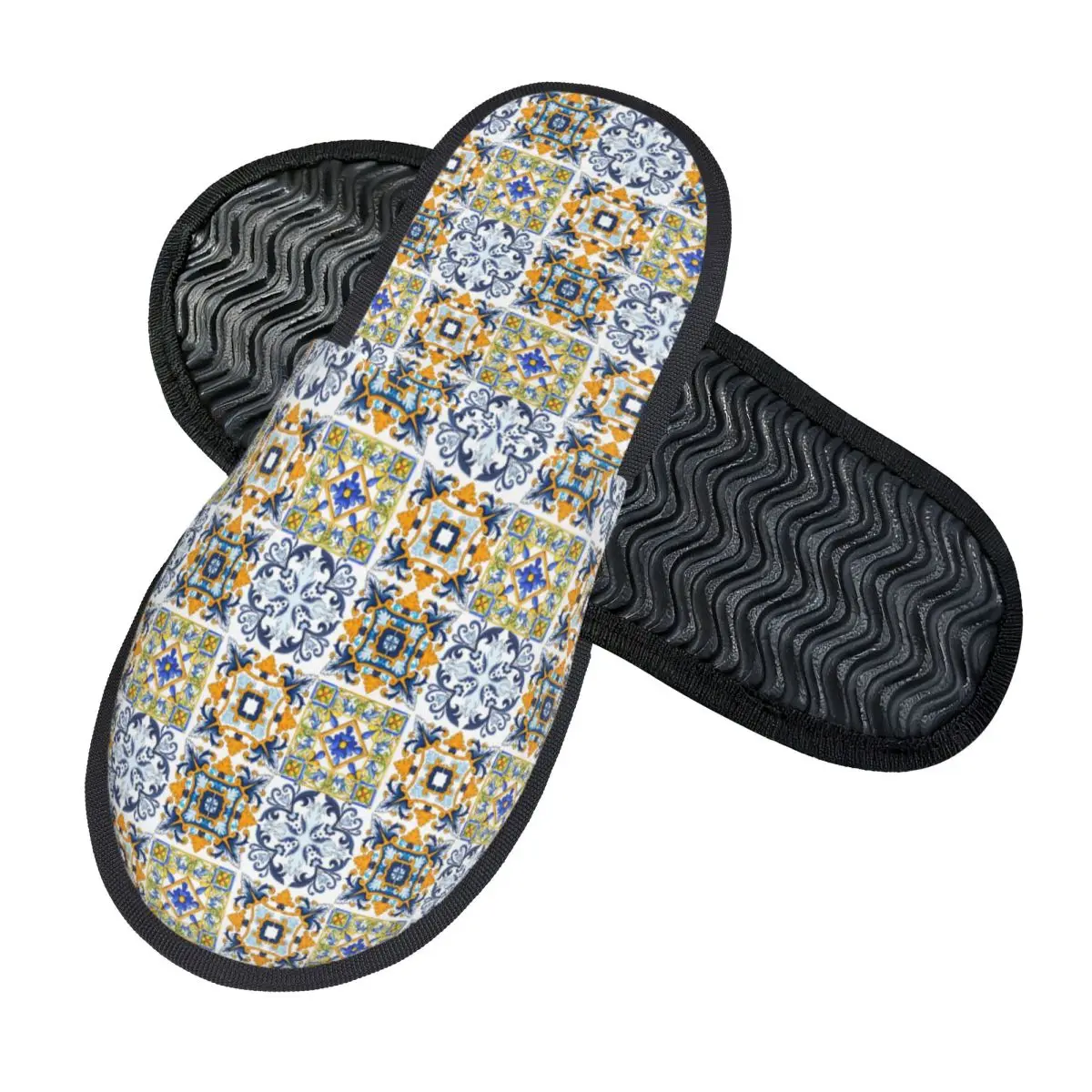 Copy Of Sicilian Tiles,mediterranean,mosaic,ornamental Slippers Memory Foam Warm Soft Women House Slipper Bedroom Cozy Shoes