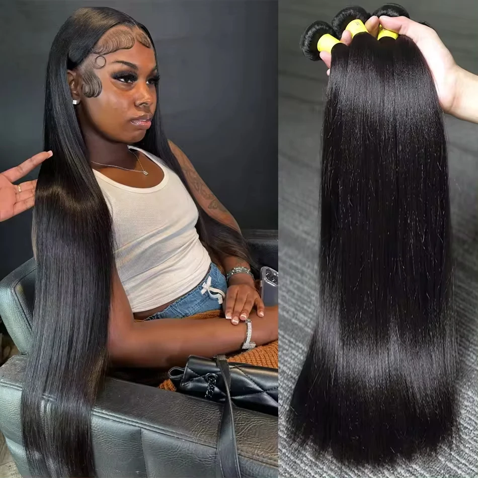 Straight Human Hair Bundles Remy Hair Extensions For Women Weave 26 28 30 32 Inch 100% Unprocessed Remy Straight Peruvian Hair