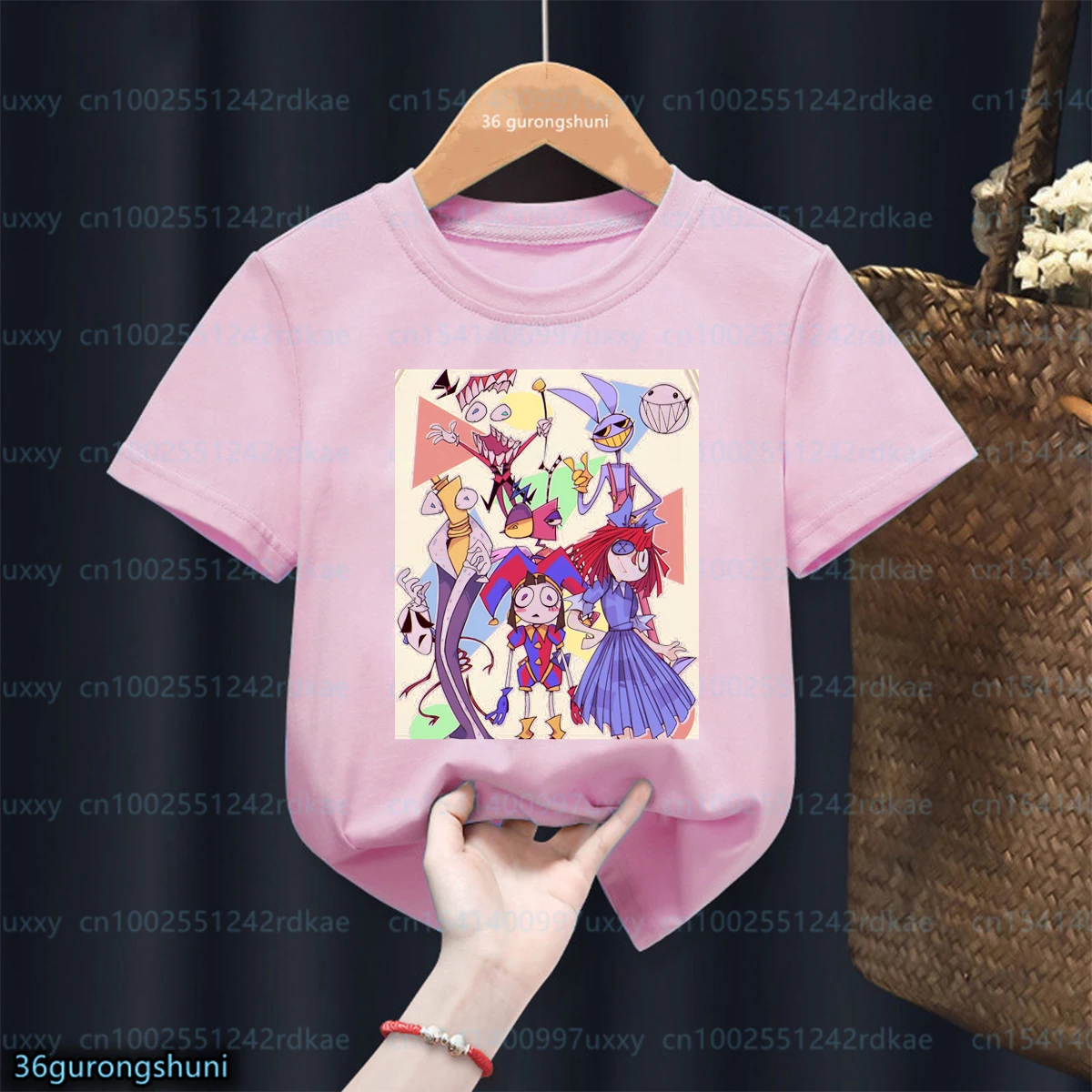 Camiseta com estampa gráfica kawaii para meninas, videogame, The Amazing Digital Circus, roupas infantis fofas, top rosa, moda