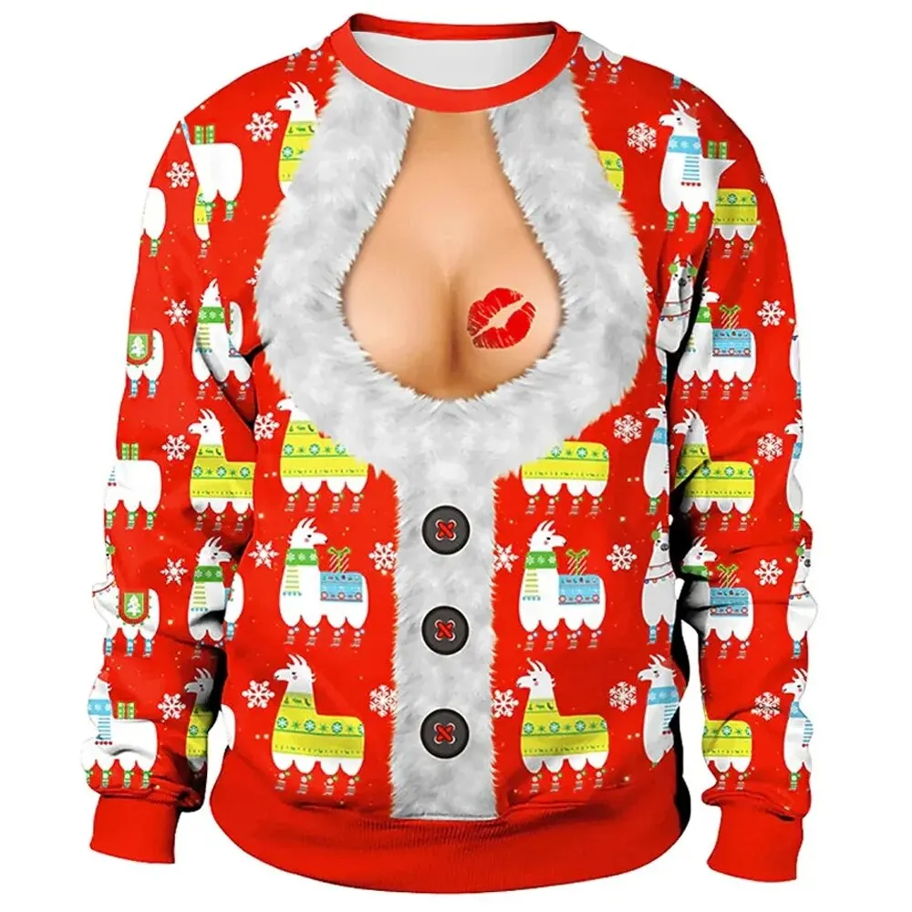 

2024 year-end new Christmas sweatshirt pullover women's men's couple's street casual fun pullover peculiar 3d printed hoodie