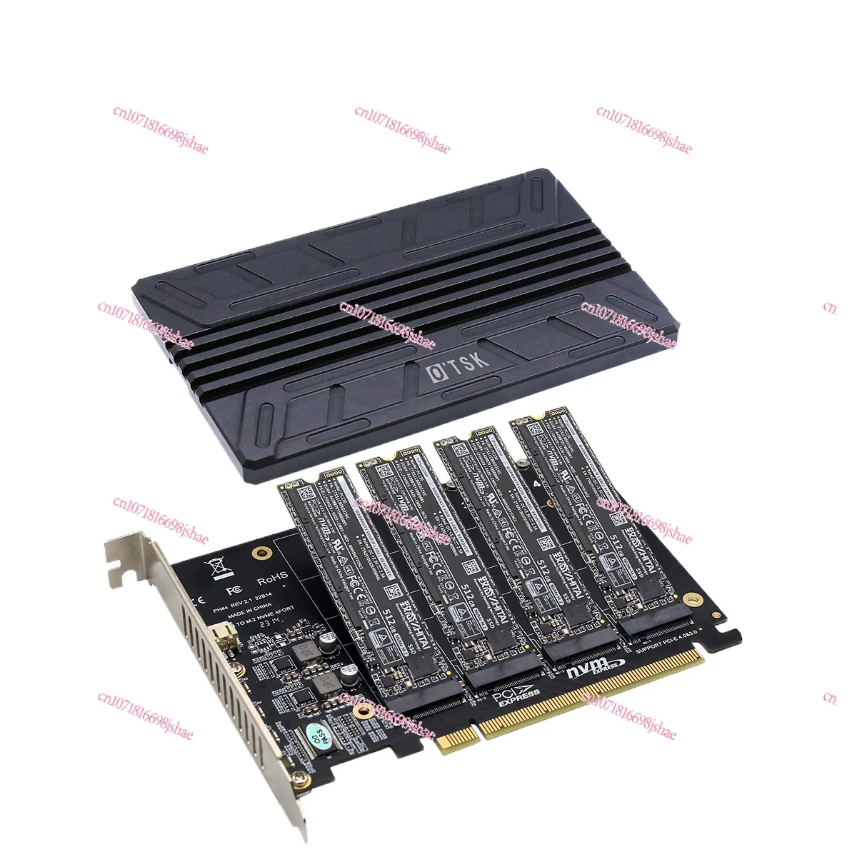 Four-disc Expansion Card PCIe4.0 X16 To NVMe 4-disc Array Adapter Card Aluminum Alloy Heat Sink