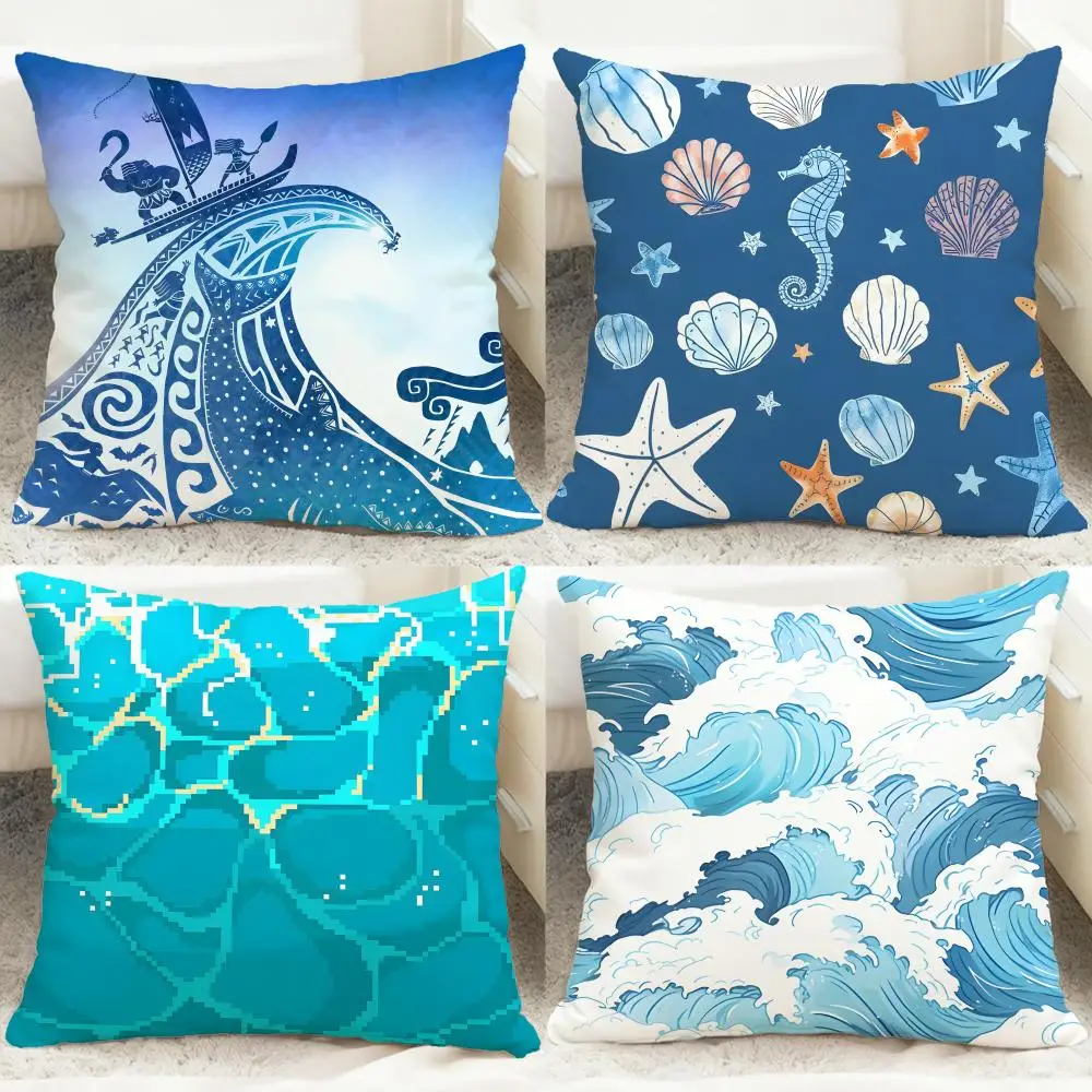 Light Blue Ocean Ripple Cushion Cover Comfortable Reversible Pillow Cover Ideal for Car Sofa Bedroom & Beyond