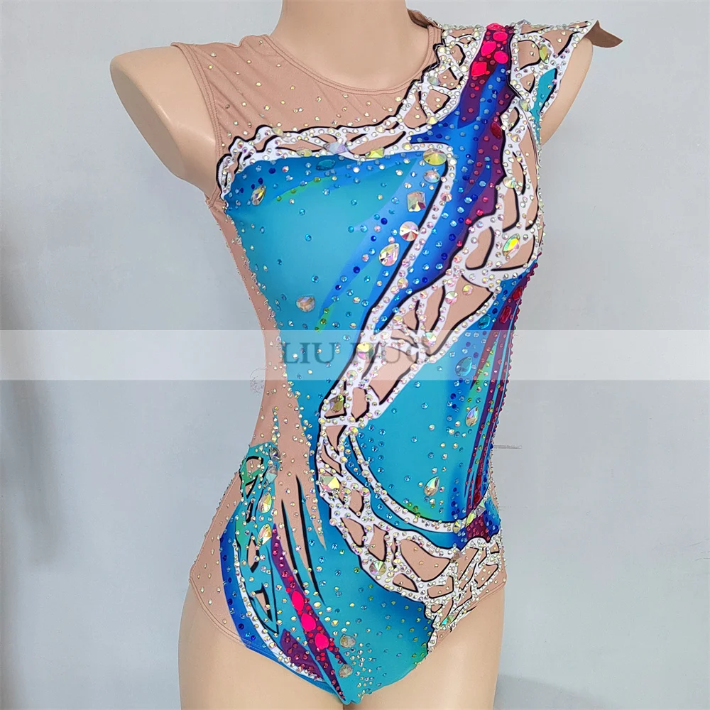 Liuhuo ginástica rítmica collant personalizar adulto feminino menina traje desempenho competição vestido de dança azul adolescentes crianças ballet