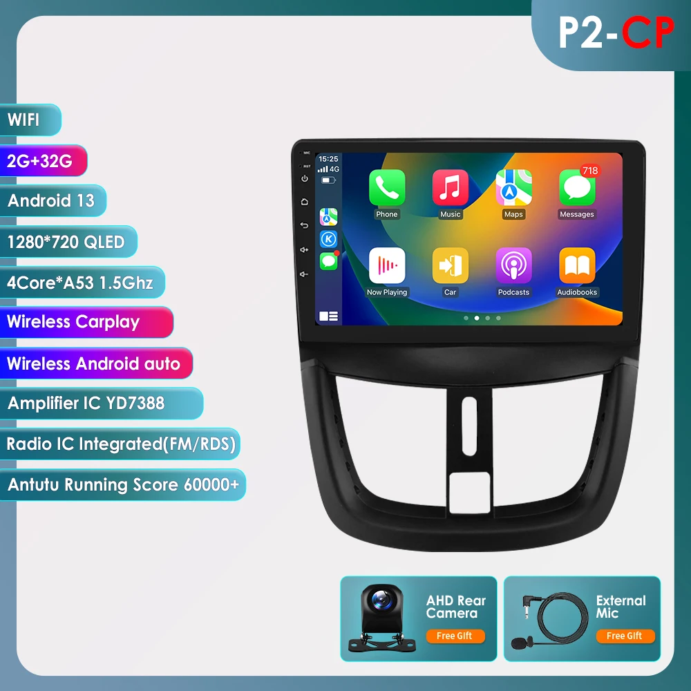OSSURET 6115 Android Autoradio Speler voor Peugeot 207 207CC SW 2006-2015 draadloze Carplay Auto 2DIN 8 core Auto Multimedia 360 cam