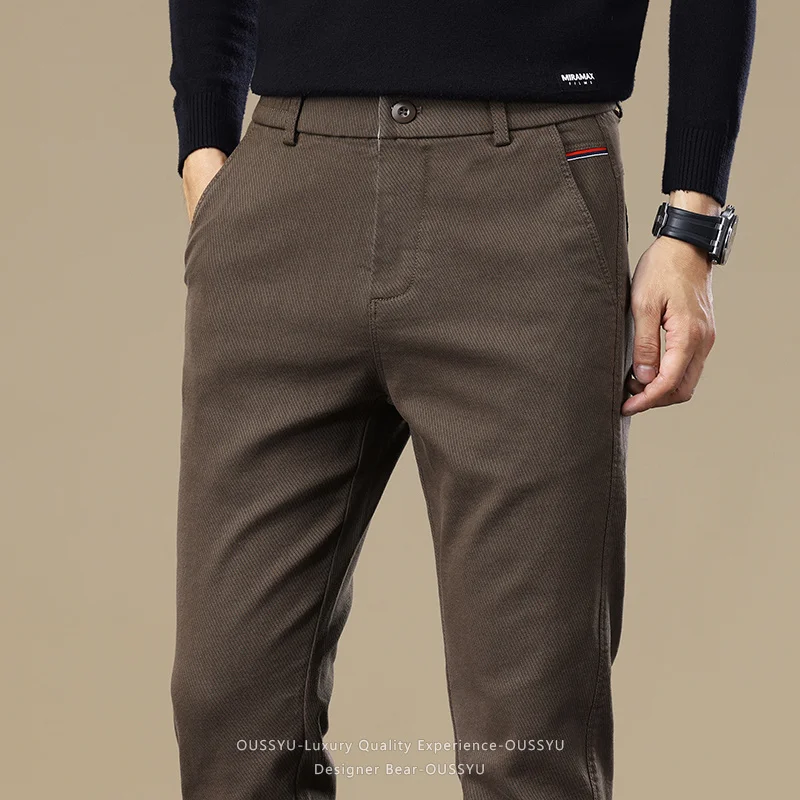 High Quality Autumn Winter Cotton Casual Pants Men Grey Black Brown Korea Work Classic Slim Fit Cargo Trousers Male Plus Size 40