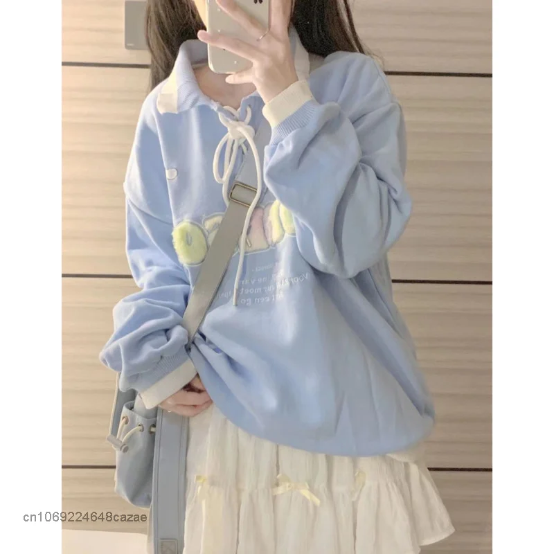 Sanrio Cinnamoroll Mùa Xuân Mới Quần Áo Y2k Rời Quần Tây Nữ Xanh Dương Mỏng Áo Thun Hàn Quốc Cao Áo Thun Polo Nữ Quần Áo