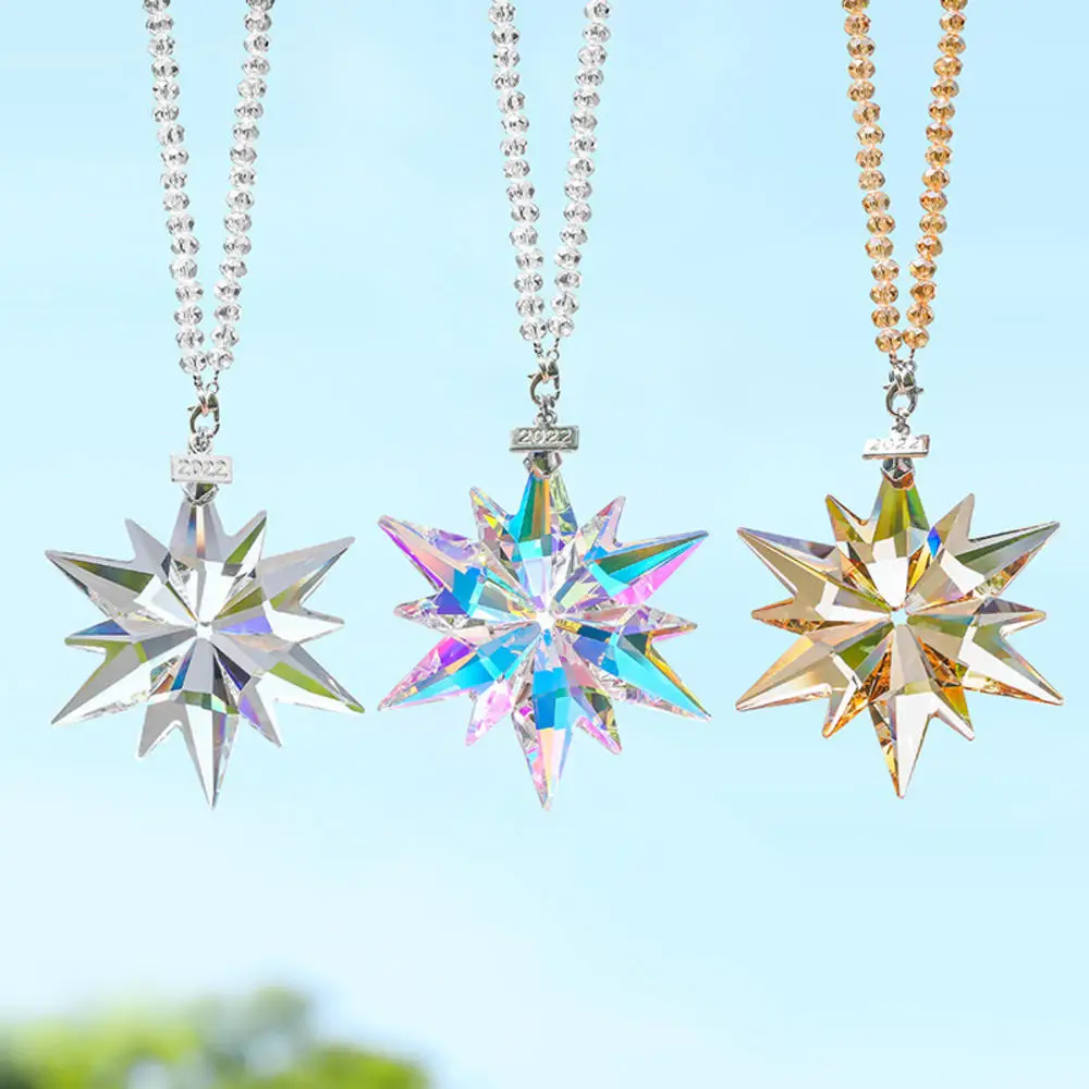 1pcs Colorful Car Pendant Decoration Transparent Crystal Snowflakes Art Car Hanging Ornaments Car Interior Accessories