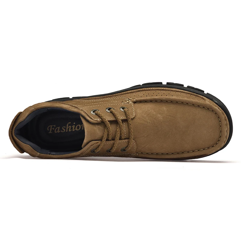 Men\'s Nubuck Leather Outdoor Casual Shoes Brown Oxfords Lace-Up Design with Anti-Skid Rubber Sole Large Sizes 48 49 50
