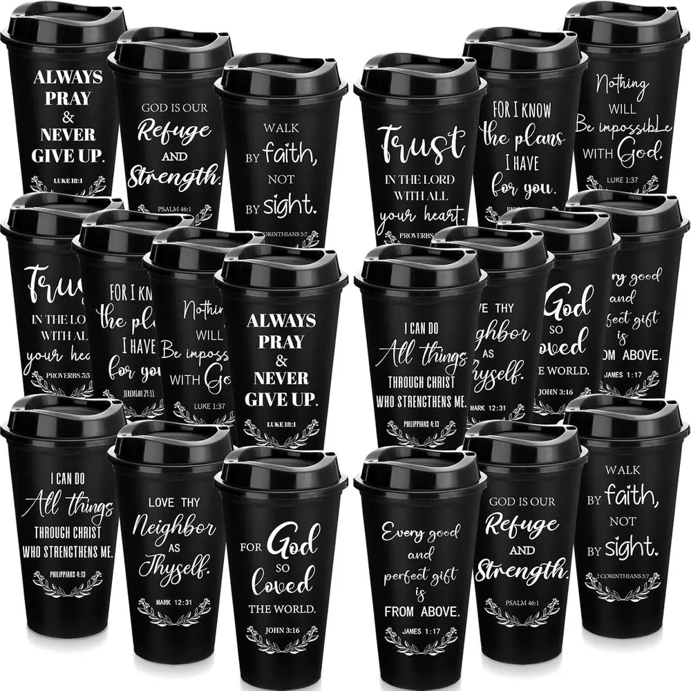 

Reusable Bible Verse Tumbler, 16oz Plastic Coffee Cup with Lid, Inspirational Religious Gift for Men & Women, Suitable for Churc